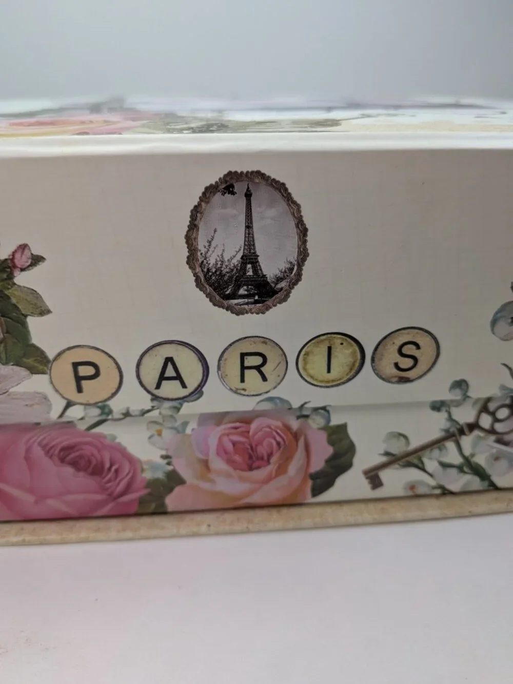 Paris Eiffel Tower Collage Storage Box Whimsical Rustic Floral Large